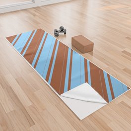 [ Thumbnail: Sienna and Light Sky Blue Colored Lines/Stripes Pattern Yoga Towel ]