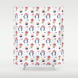 Christmas Pattern Gifts Penguin Cute Shower Curtain