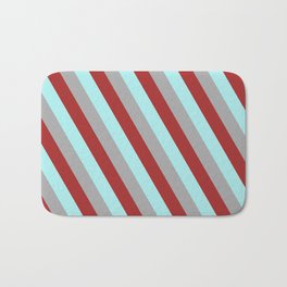 [ Thumbnail: Dark Grey, Brown, and Turquoise Colored Striped Pattern Bath Mat ]