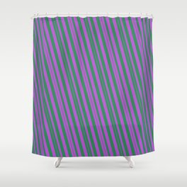 [ Thumbnail: Sea Green and Orchid Colored Stripes/Lines Pattern Shower Curtain ]