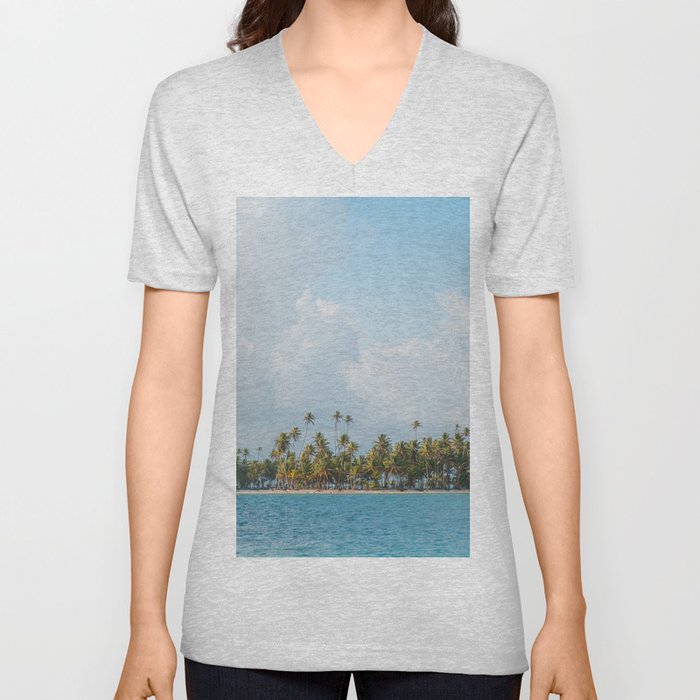 Palm trees and blue sky  - Tropical summer landscape V Neck T Shirt