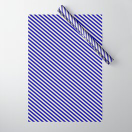 [ Thumbnail: Blue and Pale Goldenrod Colored Stripes/Lines Pattern Wrapping Paper ]