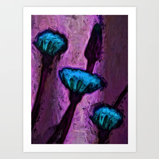 Turquoise Dandelion Flowers with Lavender Art Print