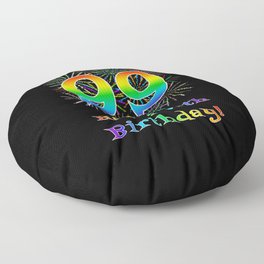 [ Thumbnail: 99th Birthday - Fun Rainbow Spectrum Gradient Pattern Text, Bursting Fireworks Inspired Background Floor Pillow ]