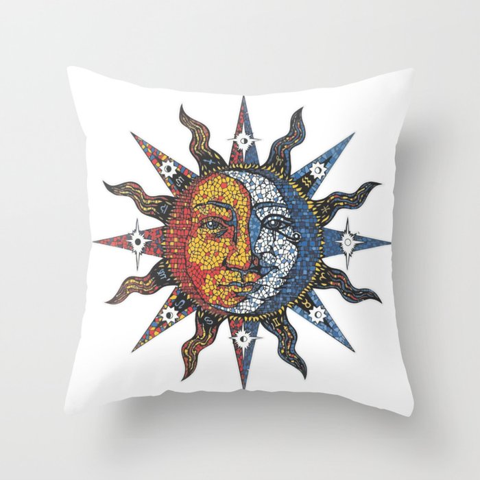 Celestial Mosaic Sun/Moon Throw Pillow