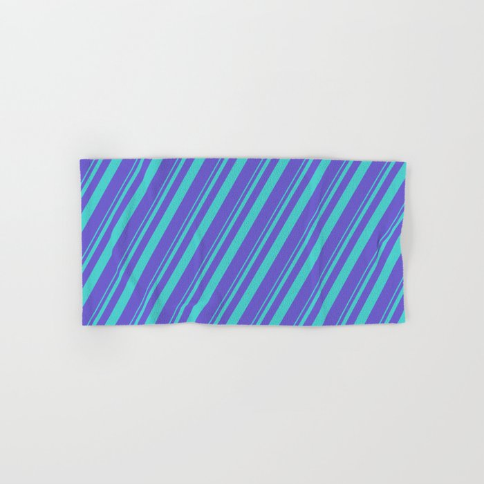 Turquoise & Slate Blue Colored Stripes/Lines Pattern Hand & Bath Towel