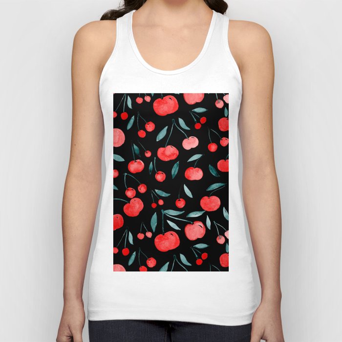 Watercolor cherries - black, red and teal Tank Top