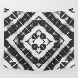 Shibori style black and white diagonal striped tile Wall Tapestry