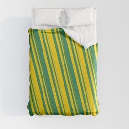 [ Thumbnail: Yellow and Sea Green Colored Striped Pattern Duvet Cover ]