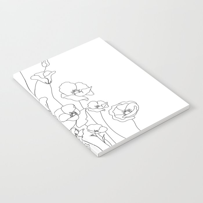 Poppy Flowers Line Art Notebook