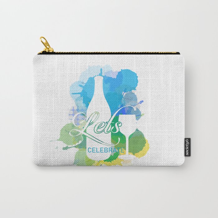 Happy New year celebration with champagne bottle and glass watercolor splash in cool color scheme	 Carry-All Pouch
