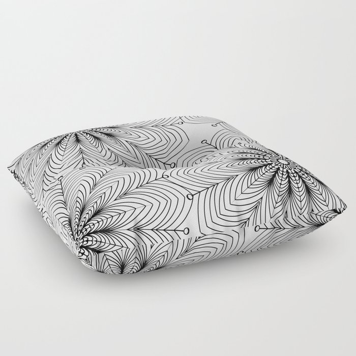 Hand drawn geometrical black white mandala Floor Pillow