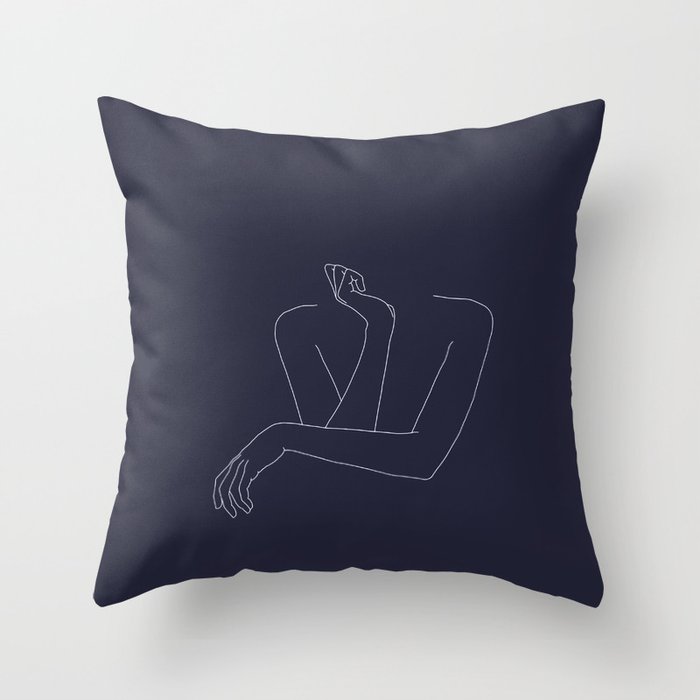 Woman's crossed arms line drawing - Anna Blue Throw Pillow