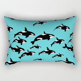 Orca Whale Pattern on Blue Rectangular Pillow