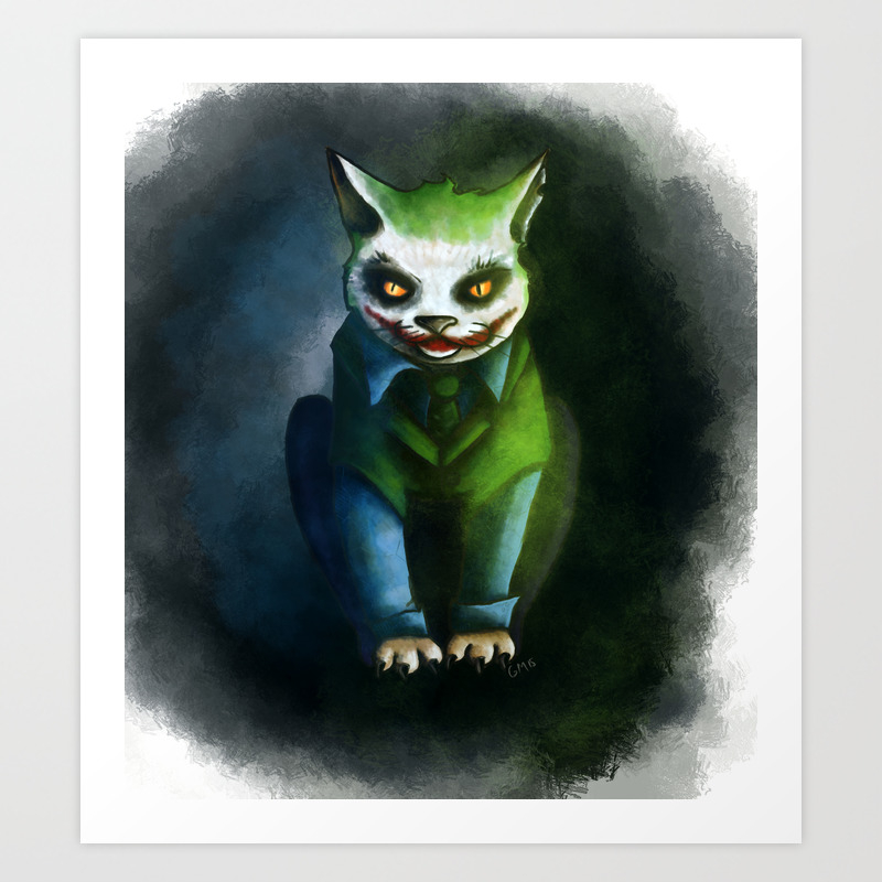 joker cat art print by hugtheair