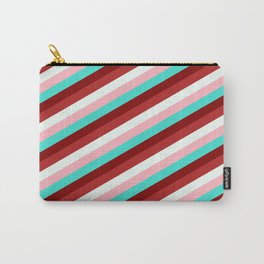 [ Thumbnail: Light Pink, Turquoise, Maroon, Red, and Mint Cream Colored Lined/Striped Pattern Carry-All Pouch ]