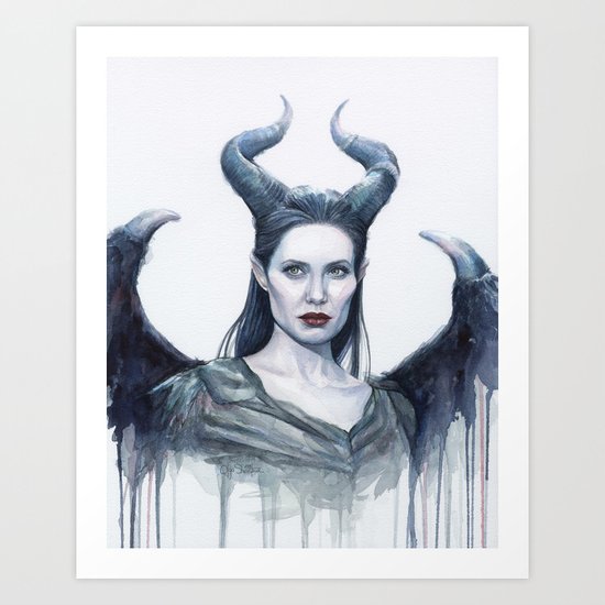 Maleficent Watercolor Portrait Art Print