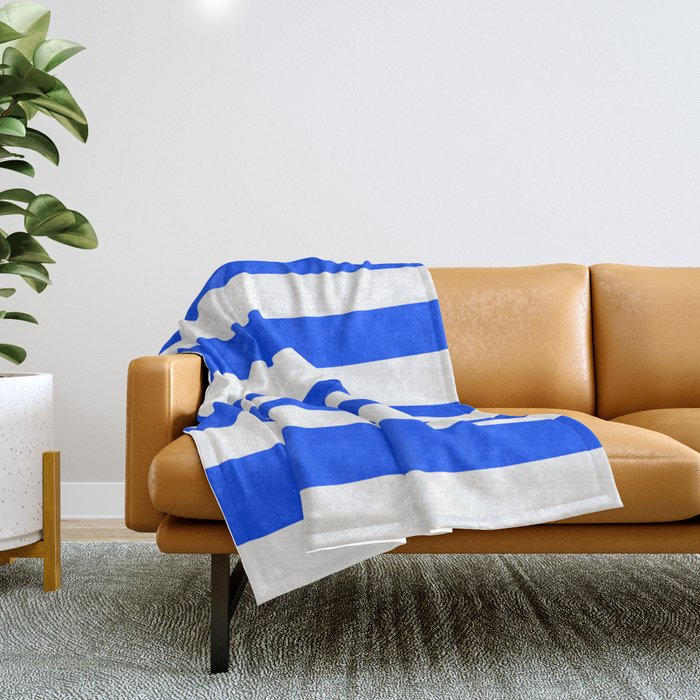 Blue (RYB) - solid color - white stripes pattern Throw Blanket