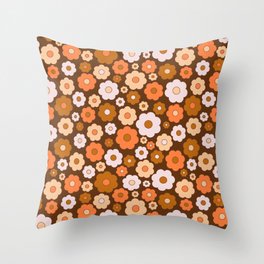 Vintage Retro Ditsy Flower Pattern-Brown Throw Pillow