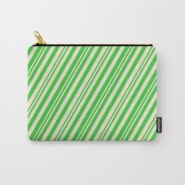 [ Thumbnail: Lime Green & Beige Colored Stripes/Lines Pattern Carry-All Pouch ]