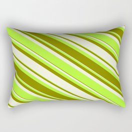 [ Thumbnail: Beige, Light Green & Green Colored Striped/Lined Pattern Rectangular Pillow ]