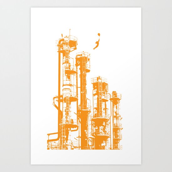 Factory Jump (orange) Art Print