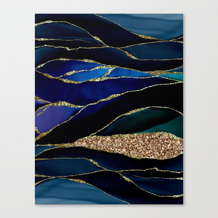 Mermaid Marble Dark Blue Glamour Ocean Canvas Print