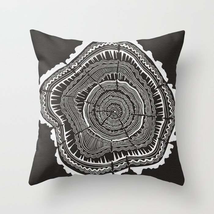Growth Rings – 65 Years – Black Throw Pillow