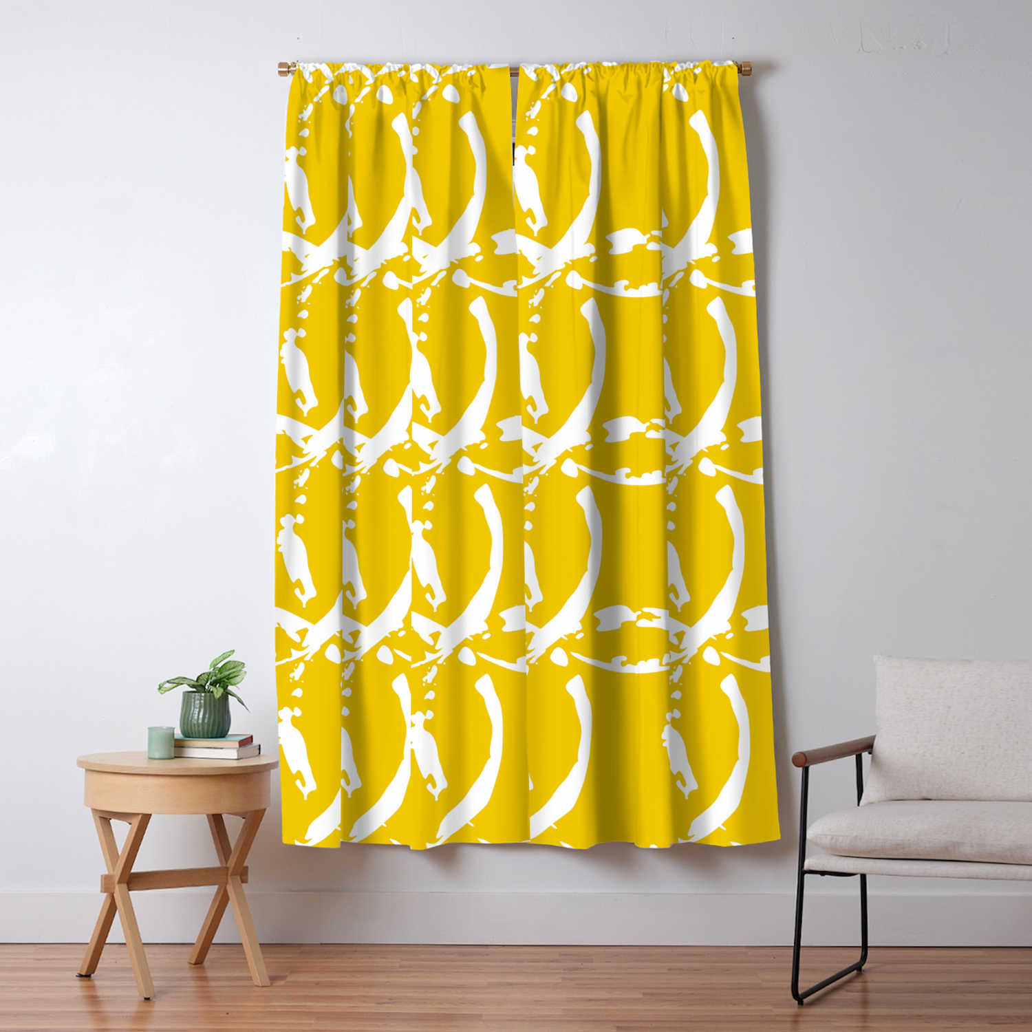Linked Abstract Pattern Yellow And White Blackout Curtain By