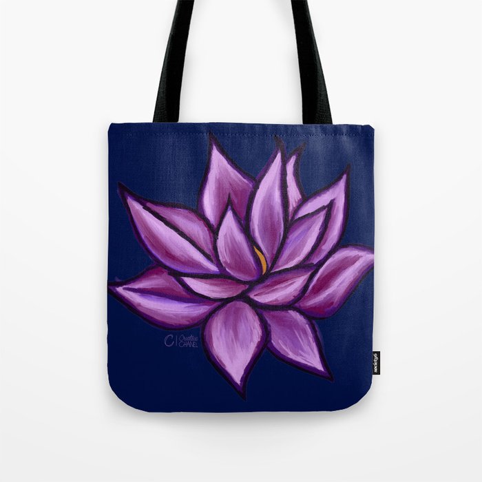 Pink Lotus on Navy Tote Bag