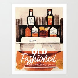 Old Fashioned Retro Poster Homebar Bar Prints, Vintage Drinks, Recipe, Wall Art Art Print