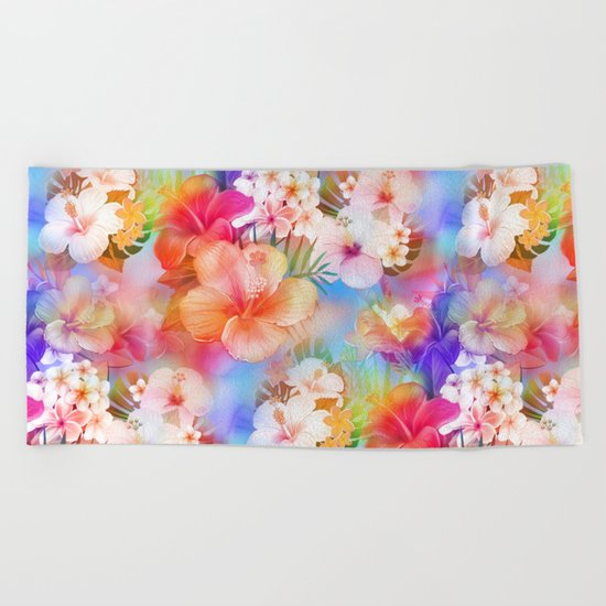 Tropical Hawaiian Garden Beach Towel