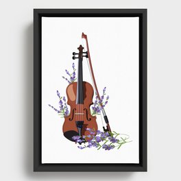 Violin with lavender Framed Canvas