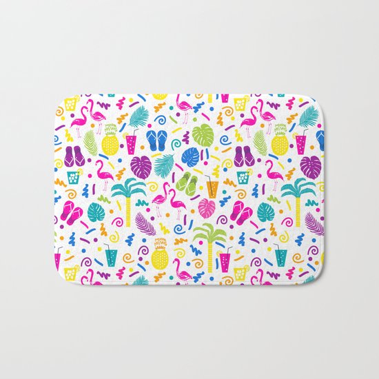 Tropical Summer flamingo bird pineapple nature trendy hipster minimal print children vacation desert Bath Mat