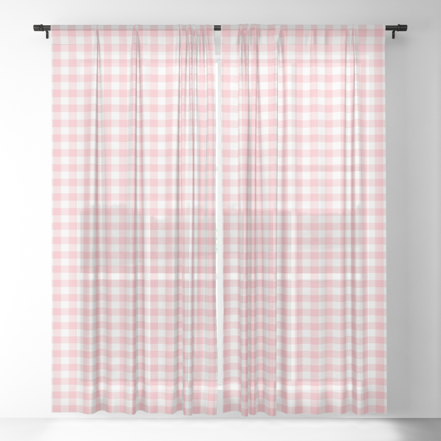 Pink Gingham Sheer Curtain By Myevergreenplace Society6