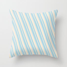 [ Thumbnail: Beige & Light Blue Colored Striped Pattern Throw Pillow ]