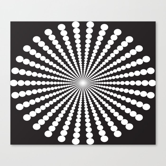 White Dots Swirl On A Black Background Abstract Art Canvas Print