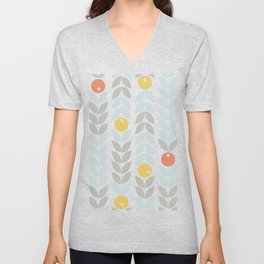 Mid Century Modern Retro Leaf and Circle Pattern V Neck T Shirt