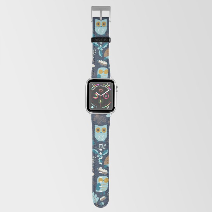 Autumn Owls - Teal and Mustard on Navy - Cute woodland pattern by Cecca Designs Apple Watch Band