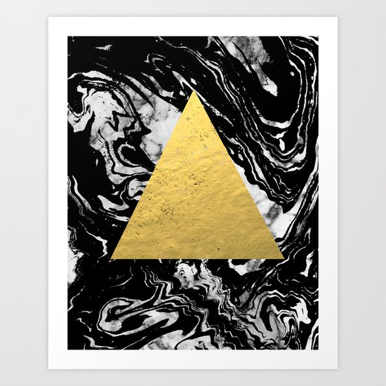 Layden - triangle black and gold marble trendy hipster gift idea cell phone case minimal abstract Art Print