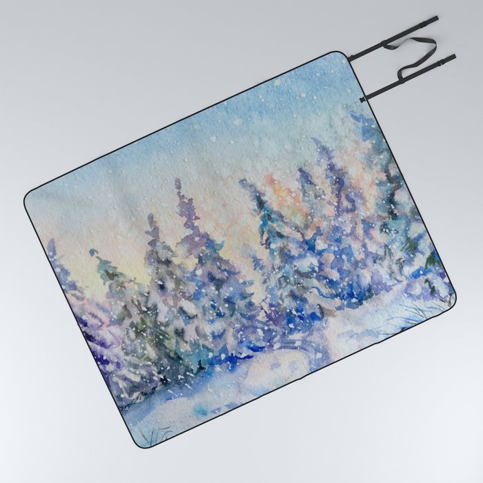 Magical Snowy Fairy Forest Landscape Picnic Blanket