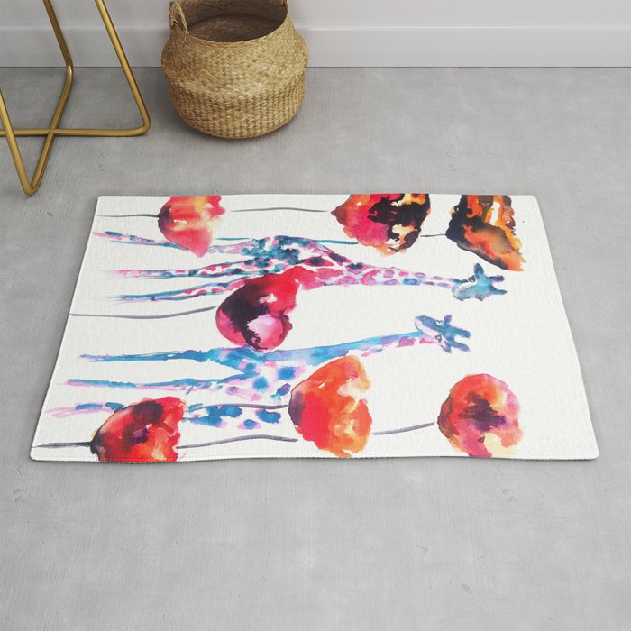 Giraffes and Poppies Rug