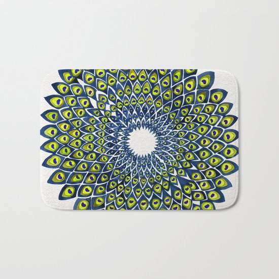 Peacock Feather Mandala – Navy & Lime Palette Bath Mat