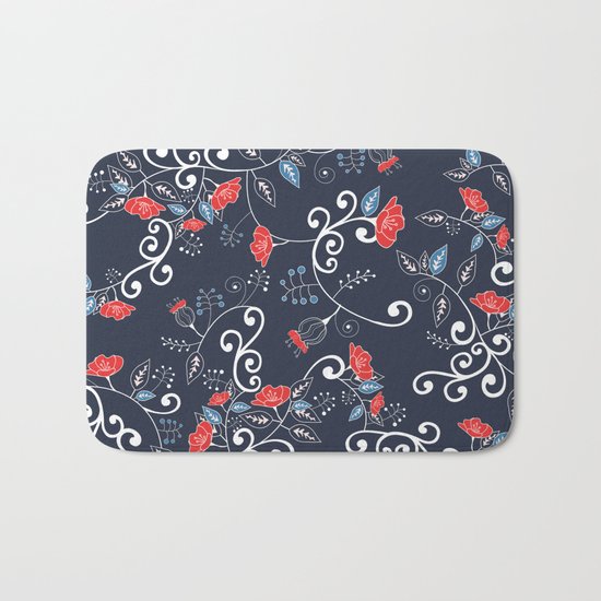 Floral Blue Bath Mat