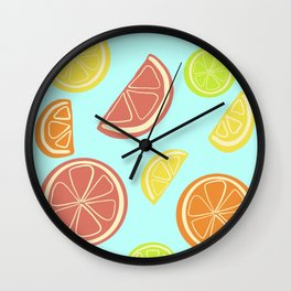 Vibrant Summer Citrus Pattern Wall Clock