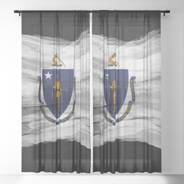 Massachusetts state flag brush stroke, Massachusetts flag background Sheer Curtain