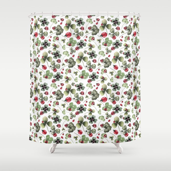 Lucky Ladybugs and Clovers Pattern Shower Curtain