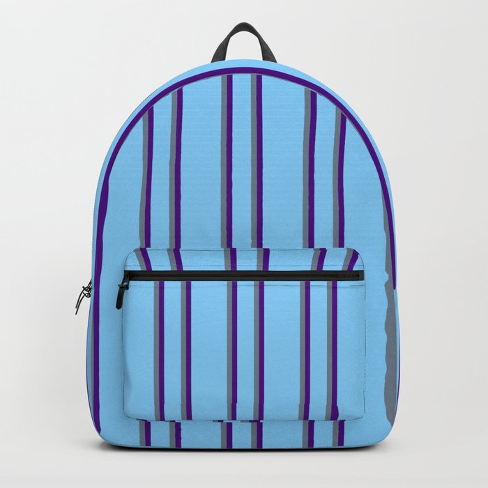 Light Sky Blue, Slate Gray, and Indigo Colored Lines Pattern Backpack