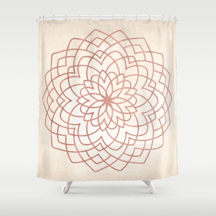 Mandala Floral Geometry Rose Gold on Cream Shower Curtain