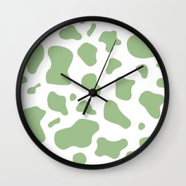 Green cow print pattern, mooo Wall Clock